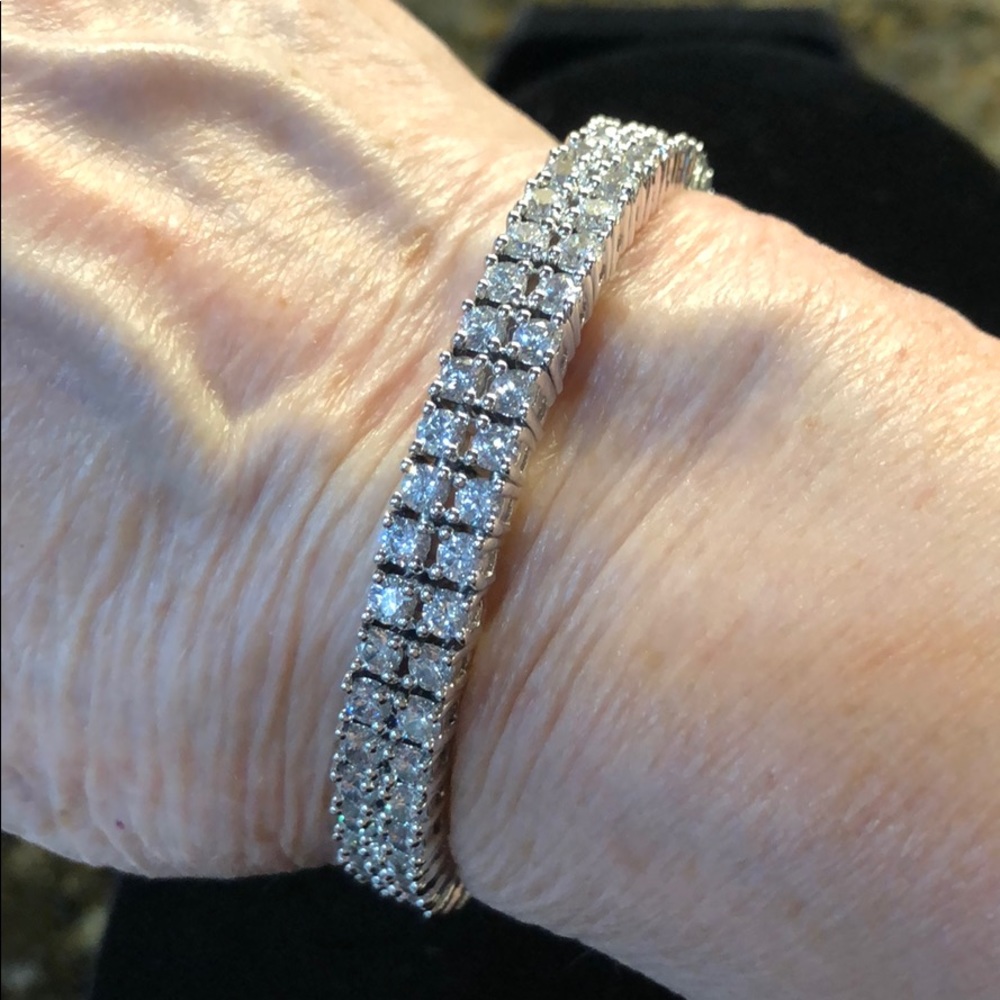 Diamonique silver tone bangle bracelet